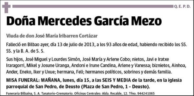 Garcia Mezo Mercedes Esquela Necrol Gica El Correo