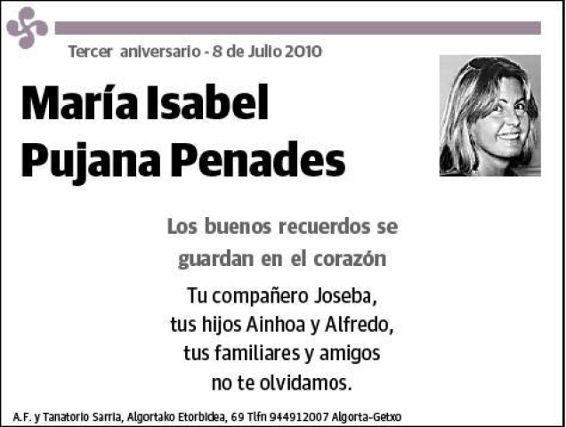 PUJANA PENADES MARIA ISABEL Esquela Necrológica El Correo