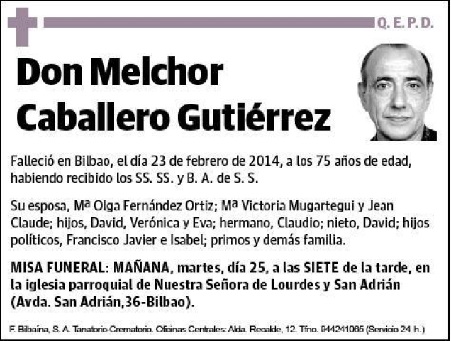 Caballero Gutierrez Melchor Esquela Necrol Gica El Correo