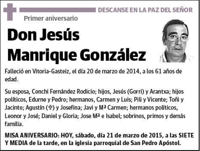 Manrique Gonzalez Jesus Esquela Necrol Gica El Correo