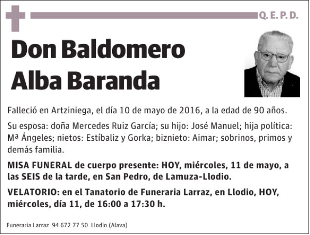 Baldomero Alba Baranda Esquela Necrol Gica El Correo