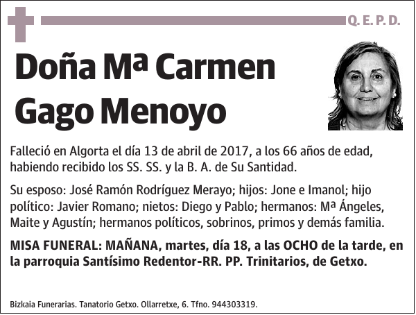 M Carmen Gago Menoyo Esquela El Correo