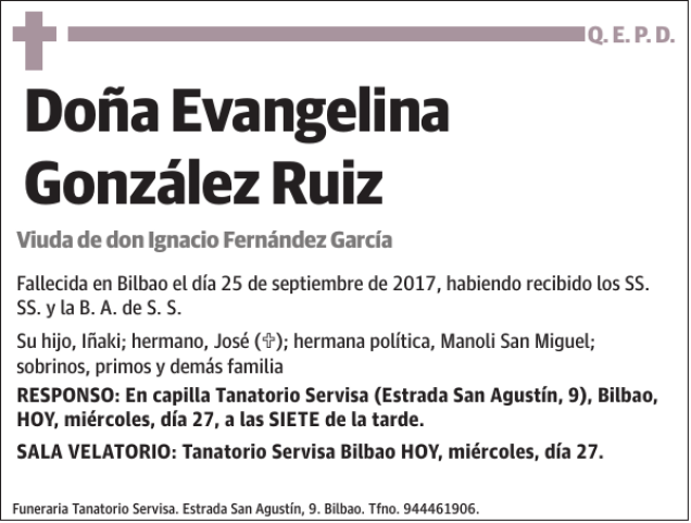 Evangelina Gonz Lez Ruiz Esquela Necrol Gica El Correo