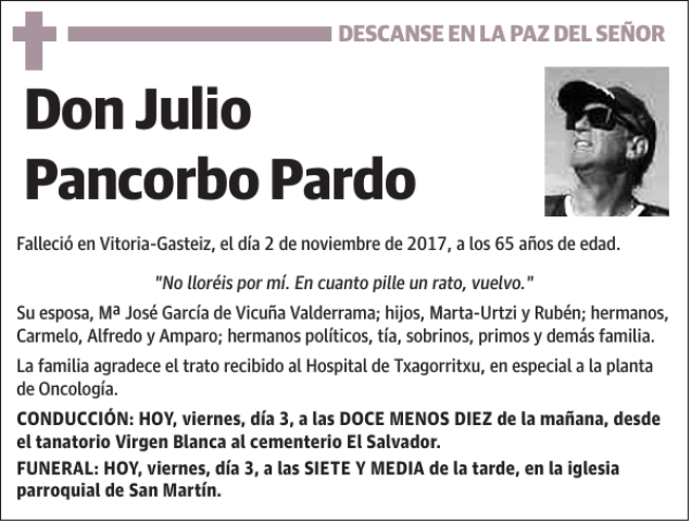 Julio Pancorbo Pardo Esquela Necrológica El Correo