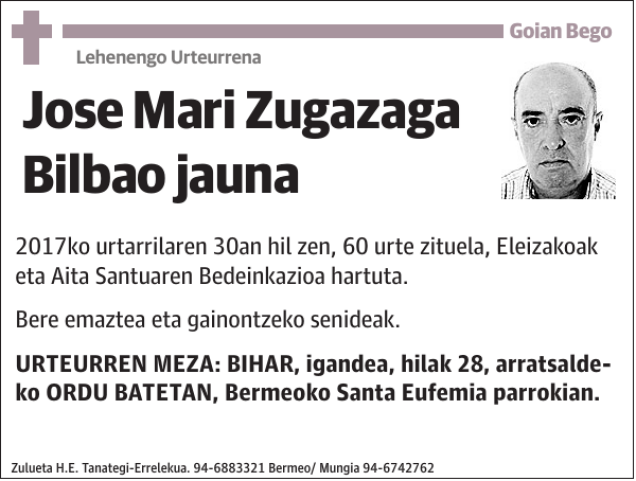 Jose Mari Zugazaga Bilbao Esquela Necrol Gica El Correo