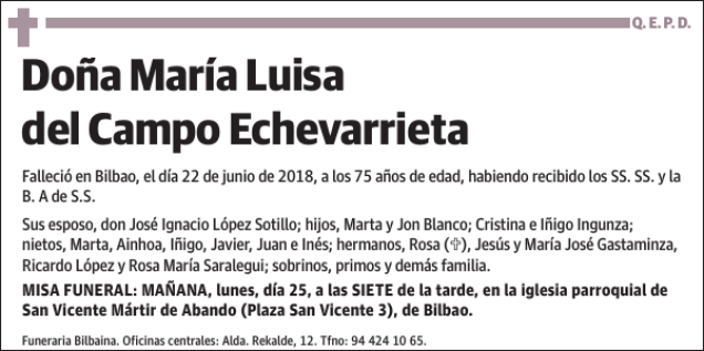 María Luisa del Campo Echevarrieta Esquela Necrológica El Correo