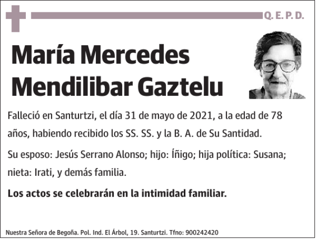 Mar A Mercedes Mendilibar Gaztelu Esquela Necrol Gica El Correo