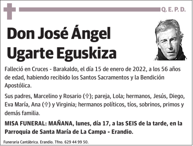 José Ángel Ugarte Eguskiza Esquela Necrológica El Correo