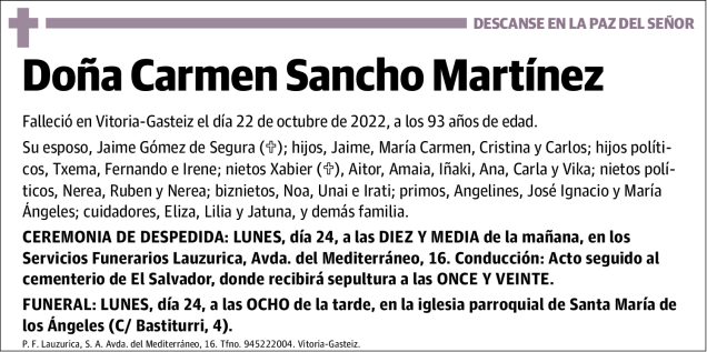 Carmen Sancho Martínez Esquela Necrológica El Correo