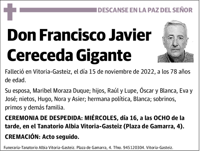 Francisco Javier Cereceda Gigante Esquela Necrológica El Correo