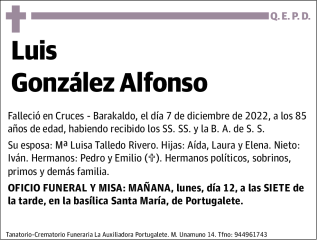 Lius Gonzalez Alfonso Esquela Necrológica El Correo