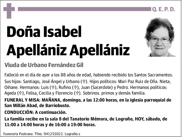 Isabel Apellániz Apellániz Esquela Necrológica El Correo