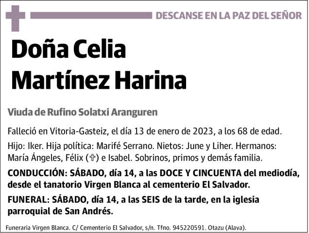 Celia Mart Nez Harina Esquela Necrol Gica El Correo