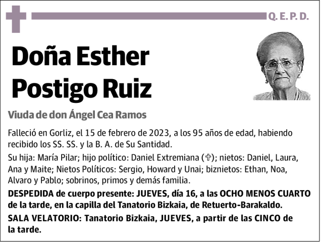 Esther Postigo Ruiz Esquela Necrológica El Correo