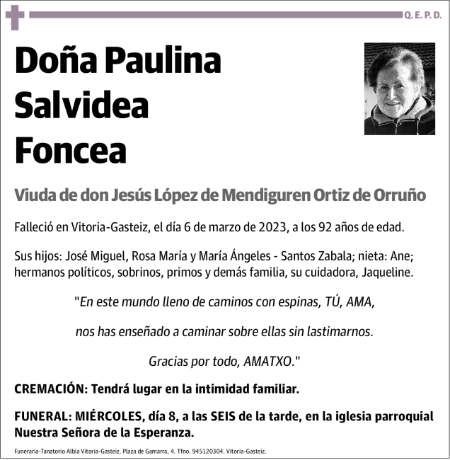 Paulina Salvidea Foncea Esquela De Agradecimiento El Correo