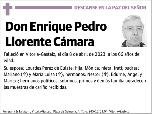 Enrique Pedro Llorente C Mara Esquela Necrol Gica El Correo