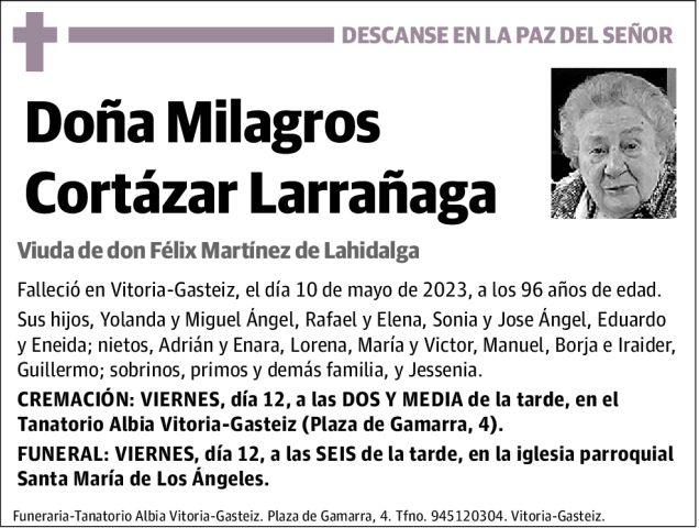 Milagros Cortázar Larrañaga Esquela Necrológica El Correo