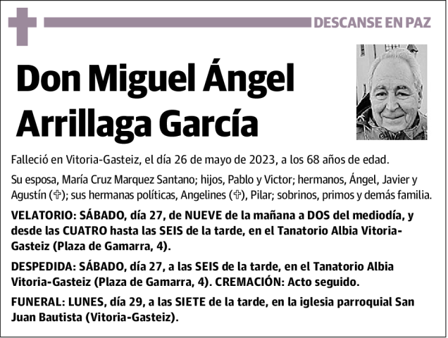 Miguel Ángel Arrillaga García Esquela Necrológica El Correo