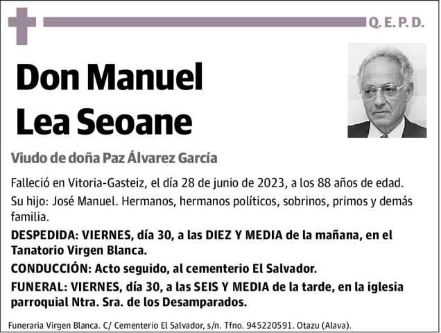 Manuel Lea Seoane Esquela De Agradecimiento El Correo