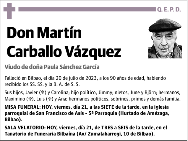 Mart N Carballo V Zquez Esquela Necrol Gica El Correo