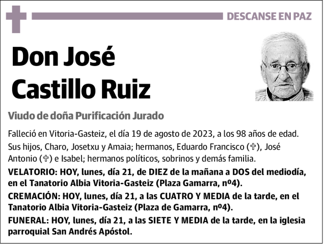 José Castillo Ruiz Esquela Necrológica El Correo