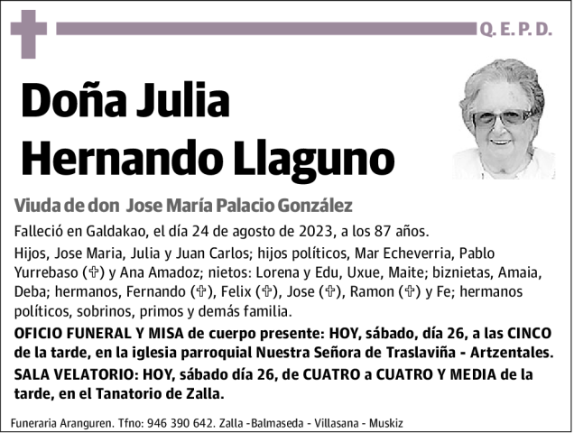 Julia Hernando Llaguno Esquela Necrológica El Correo