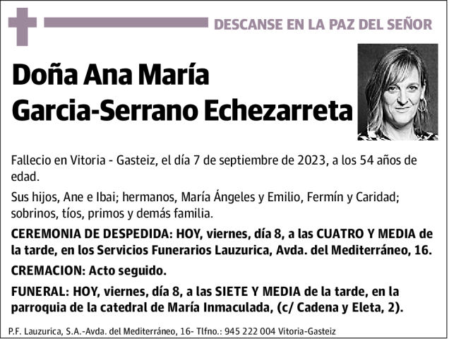 Ana María Garcia Serrano Echezarreta Esquela Necrológica El Correo