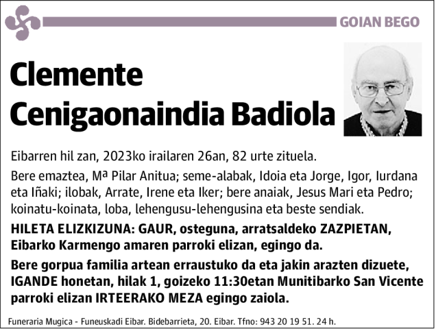 Clemente Cenigaonaindia Badiola Esquela Necrol Gica El Correo