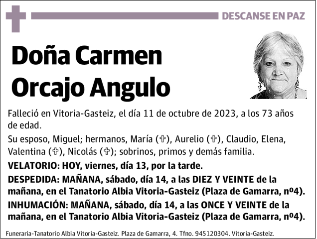 Carmen Orcajo Angulo Esquela Necrol Gica El Correo