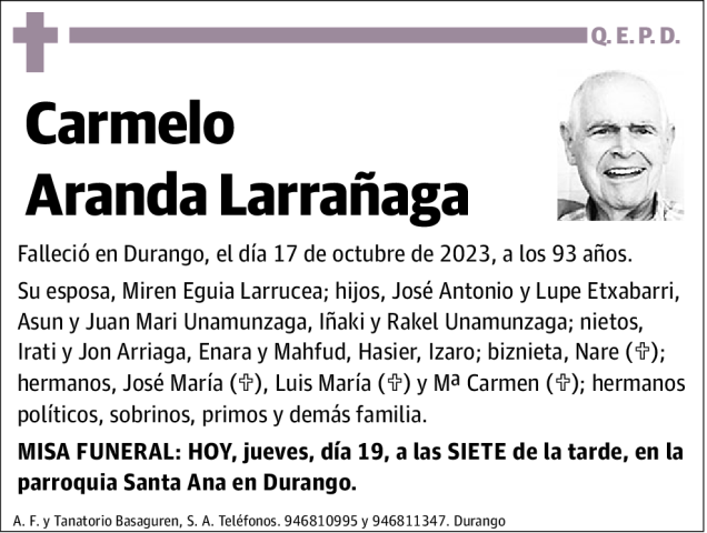 Carmelo Aranda Larra Aga Esquela Necrol Gica El Correo