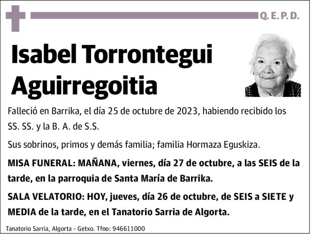 Isabel Torrontegui Aguirregoitia Esquela Necrológica El Correo