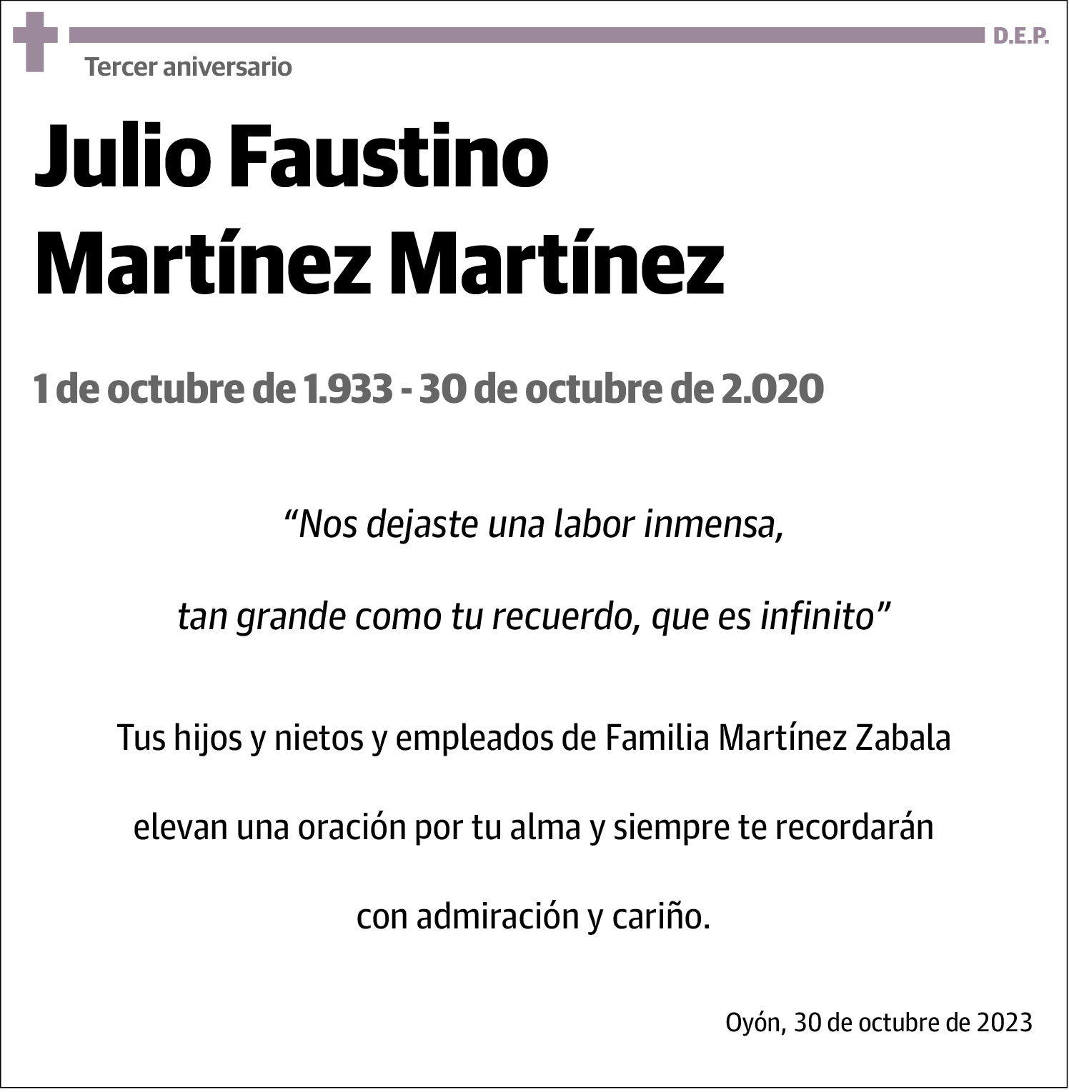 Julio Faustino Martínez Martínez Esquela El Correo