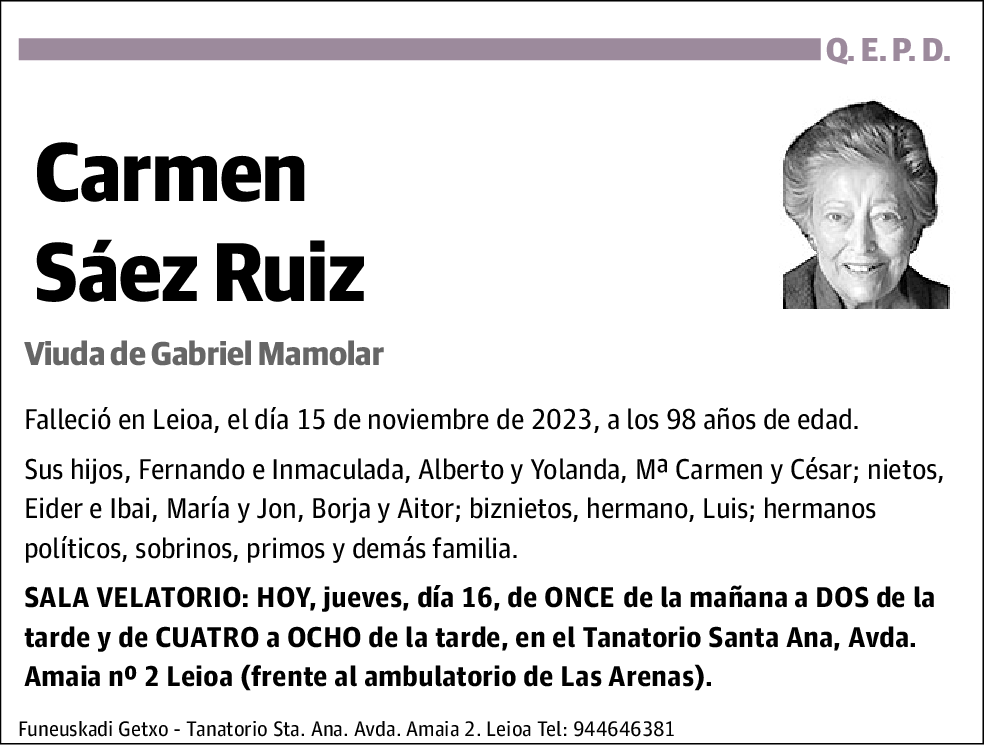 Mar A Carmen Saez Ruiz Esquela El Correo