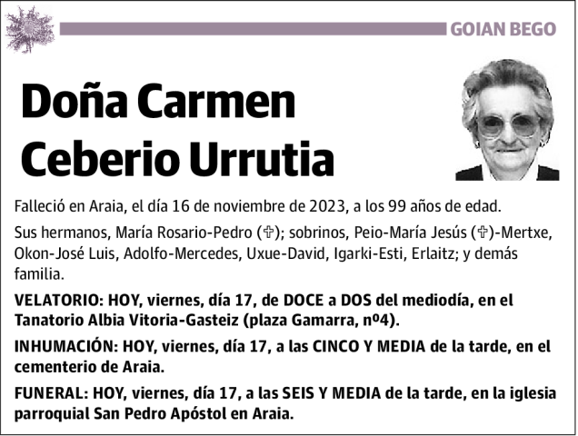 Carmen Ceberio Urrutia Esquela Necrol Gica El Correo