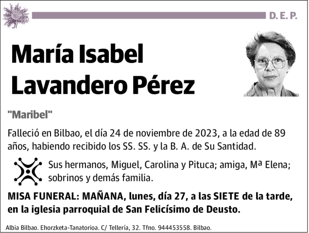 Mar A Isabel Lavandero P Rez Esquela Necrol Gica El Correo