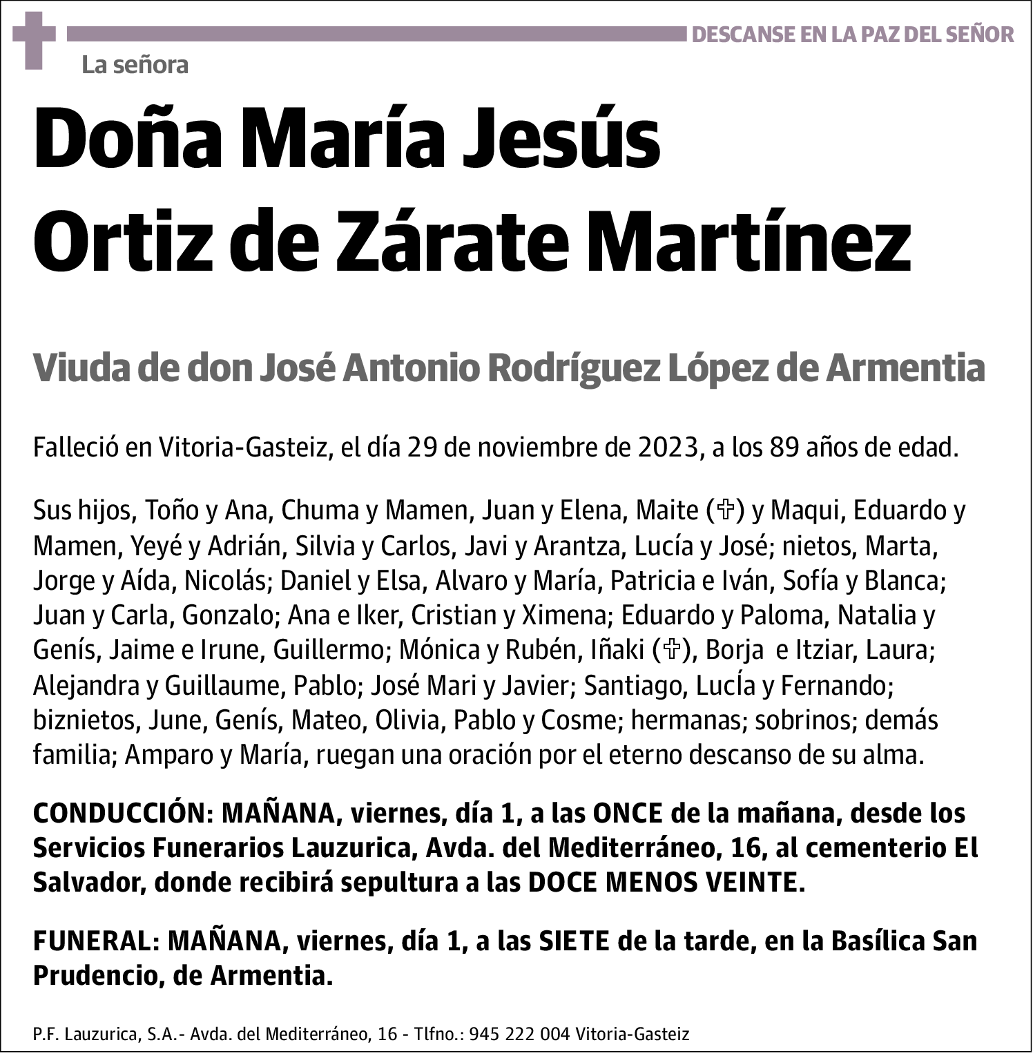 Mar A Jes S Ortiz De Z Rate Mart Nez Esquela El Correo