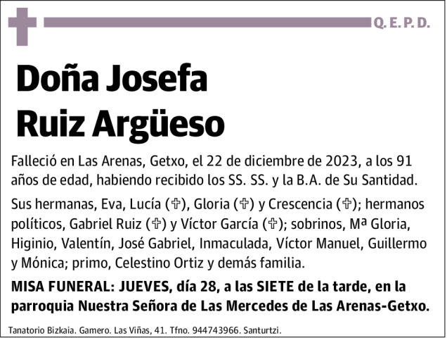 Josefa Ruiz Argüeso Esquela Necrológica El Correo