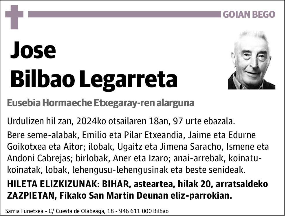 Jose Bilbao Legarreta Esquela El Correo