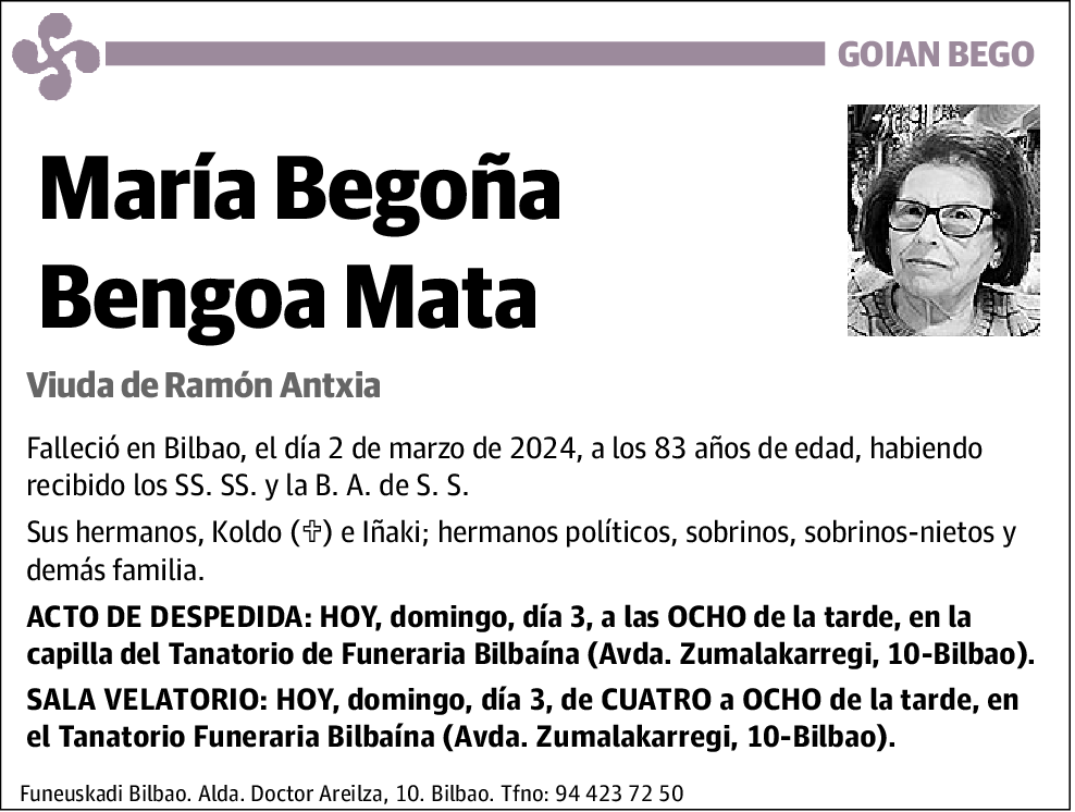 Mar A Bego A Bengoa Mata Esquela El Correo