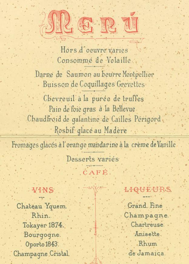 Menú de 1892.