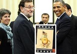 Rajoy y Obama y la caja de chocolatinas M&M'S personalizada./
