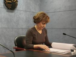 La consejera de Cultura y portavoz del Gobierno vasco, Miren Azkarate, durante su comparecencia de hoy. /Rafa Gutiérrez/