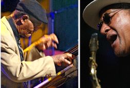 DÚO ESTUPENDO. McCoy Tyner y Gary Bartz, en dos momentos del concierto. / JAVIER MINGUEZA/
