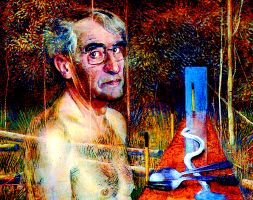 'AUTORRETRATO EN EL BOSQUE'. Obra de Beorlegui de1989./