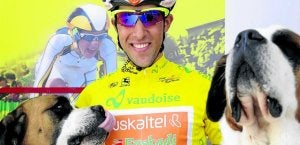 Castroviejo, en el podio del Tour de Romandía, donde fue líder. :: REUTERS/