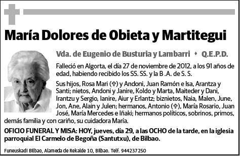 DE OBIETA Y MARTITEGUI,MARIA DOLORES