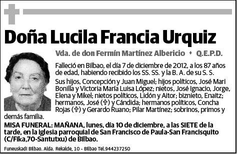 FRANCIA URQUIZ,LUCILA