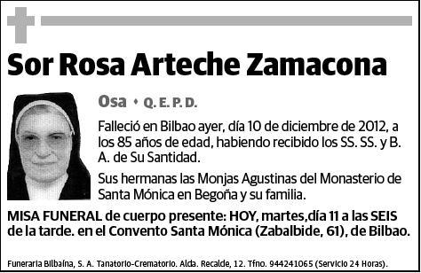 ARTECHE ZAMACONA,SOR ROSA