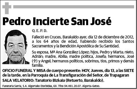 INCIERTE SAN JOSE,PEDRO