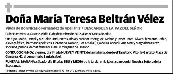 BELTRAN VELEZ,MARIA TERESA